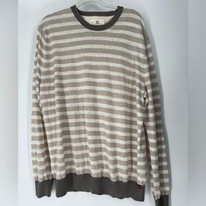 BANANA REPUBLIC HERITAGE LINEN  PULLOVER STRIPED SWEATER TAN AND WHEAT CREW NECK